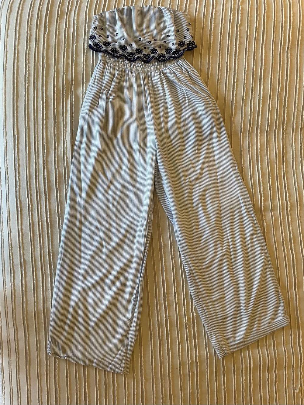 Jessica Simpson Striped Strapless Embroidered Wide-leg Jumpsuit, Women’s XS